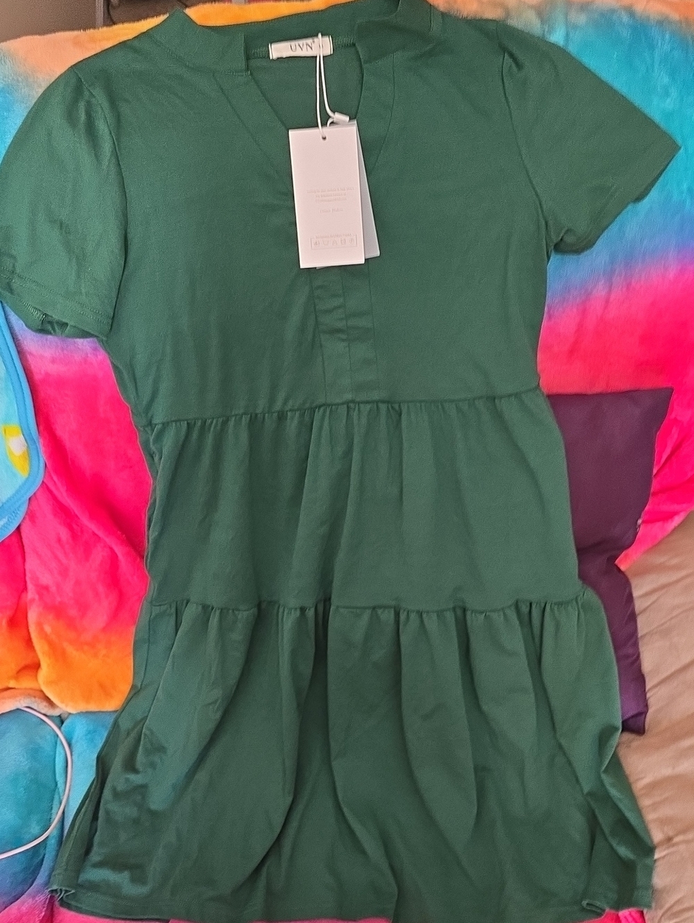 Women Short Sleeve Tiered Dress in Green